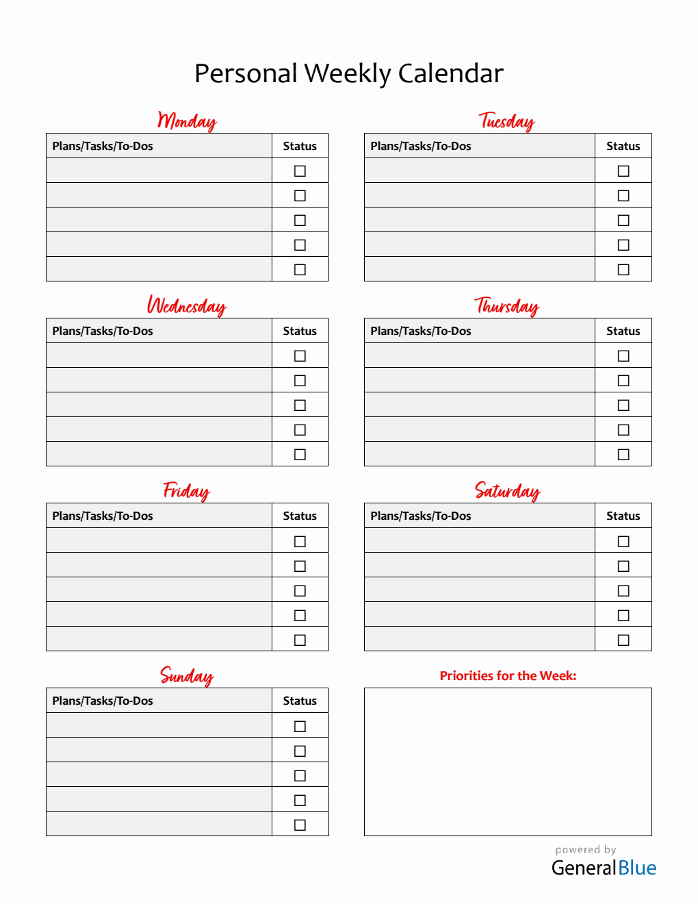 Weekly Checklist Template in Word Format - (Free To Download)