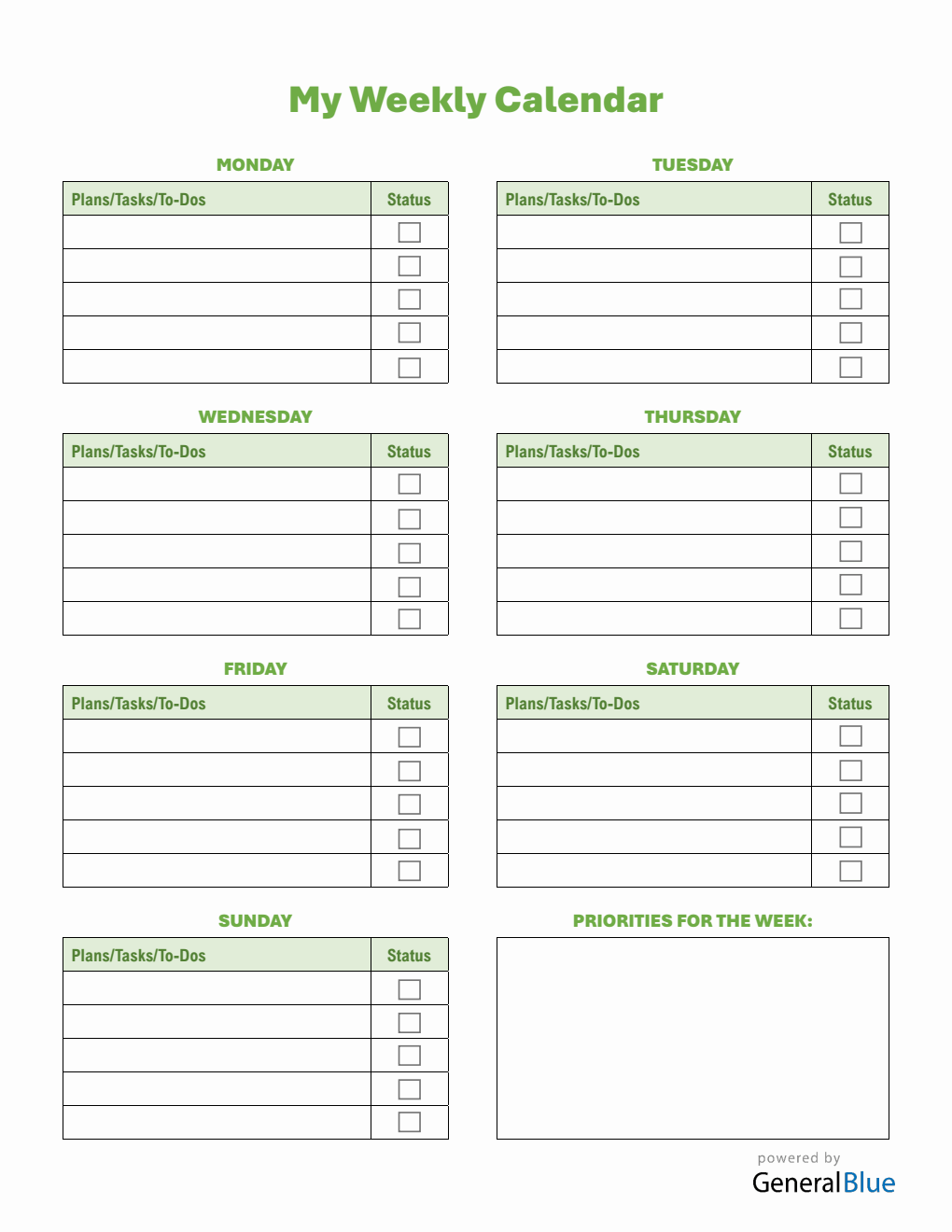 Weekly Checklist PDF - Free To Print