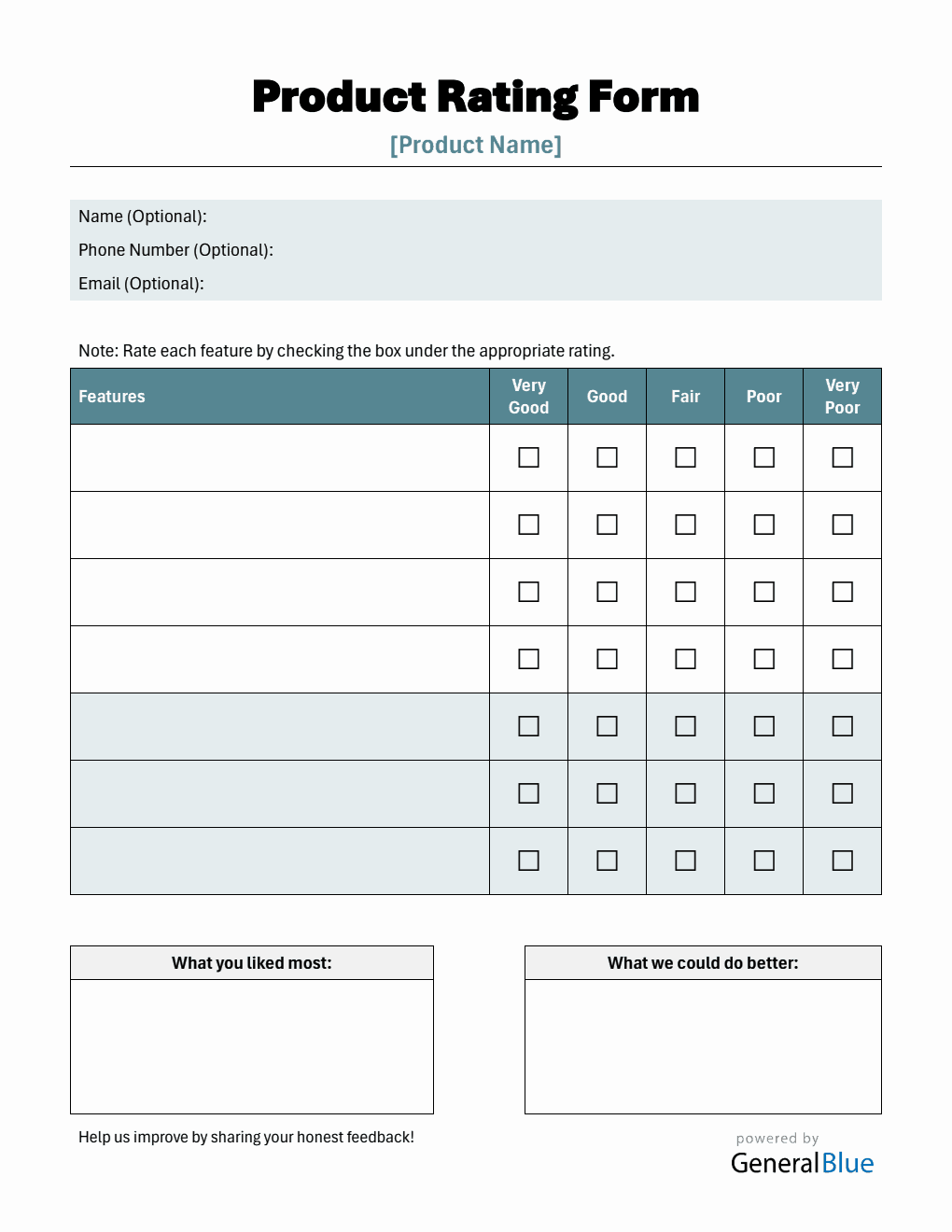 Product Review Form Word (Simple)