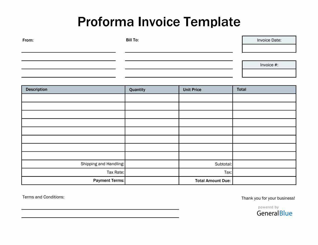 Simple Proforma Invoice Template in Excel