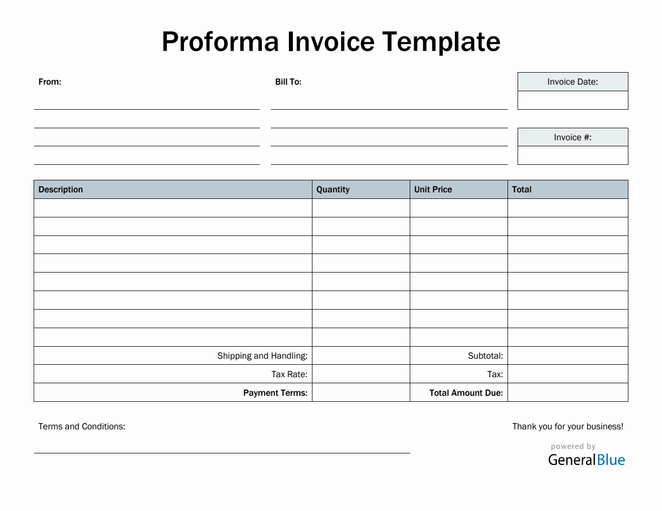 Simple Proforma Invoice Template in PDF