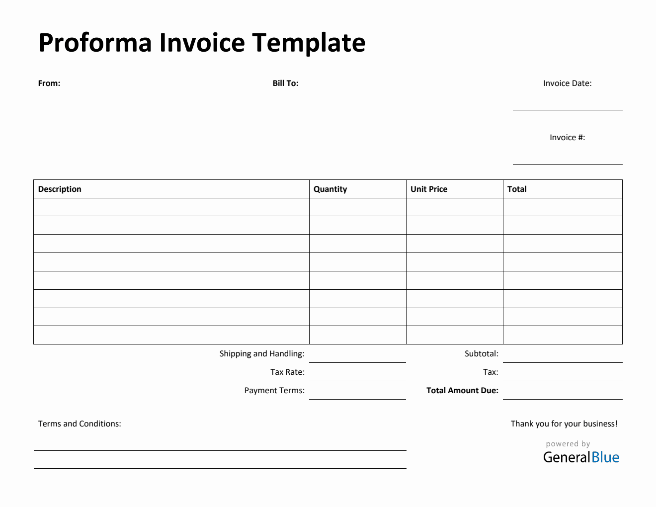 Printable Proforma Invoice Template in PDF