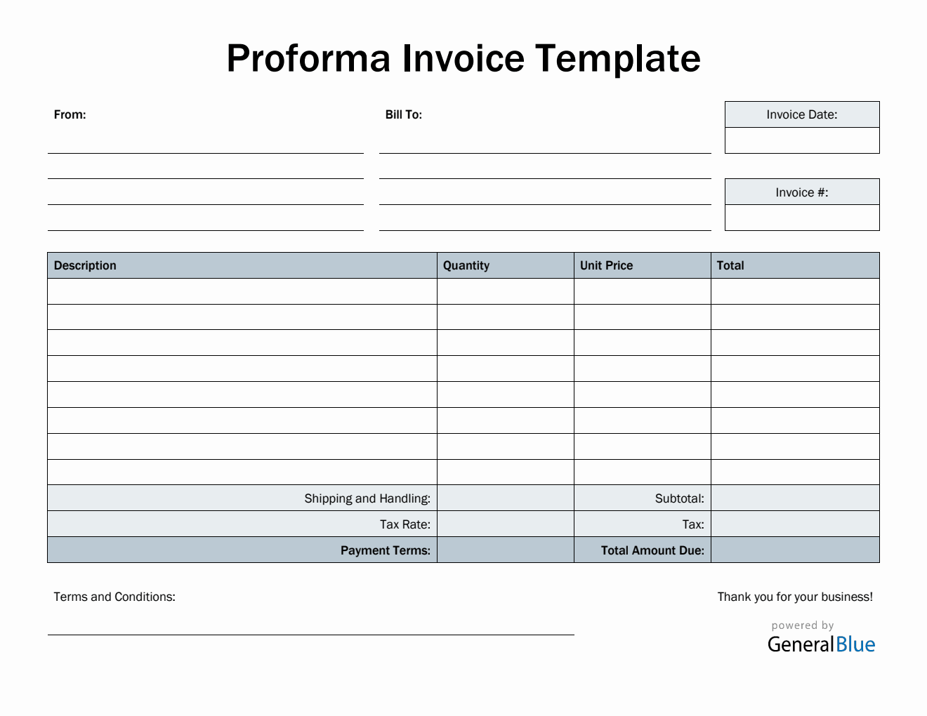 Simple Proforma Invoice Template in PDF