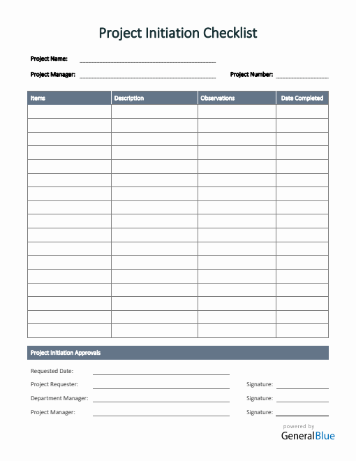 Task Initiation Checklist Checklist Templates