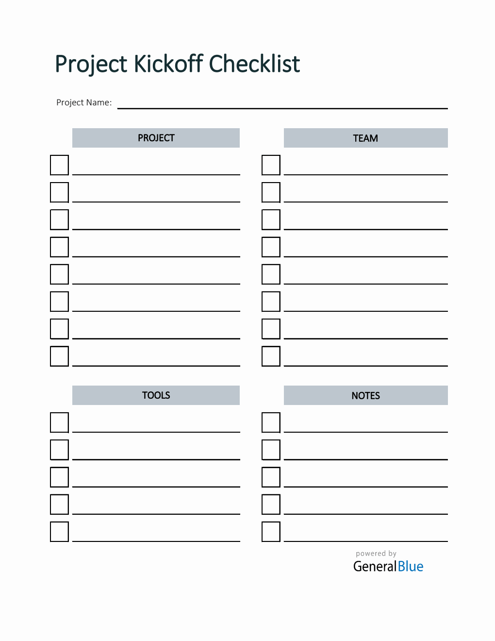 Project Kickoff Checklist in Excel