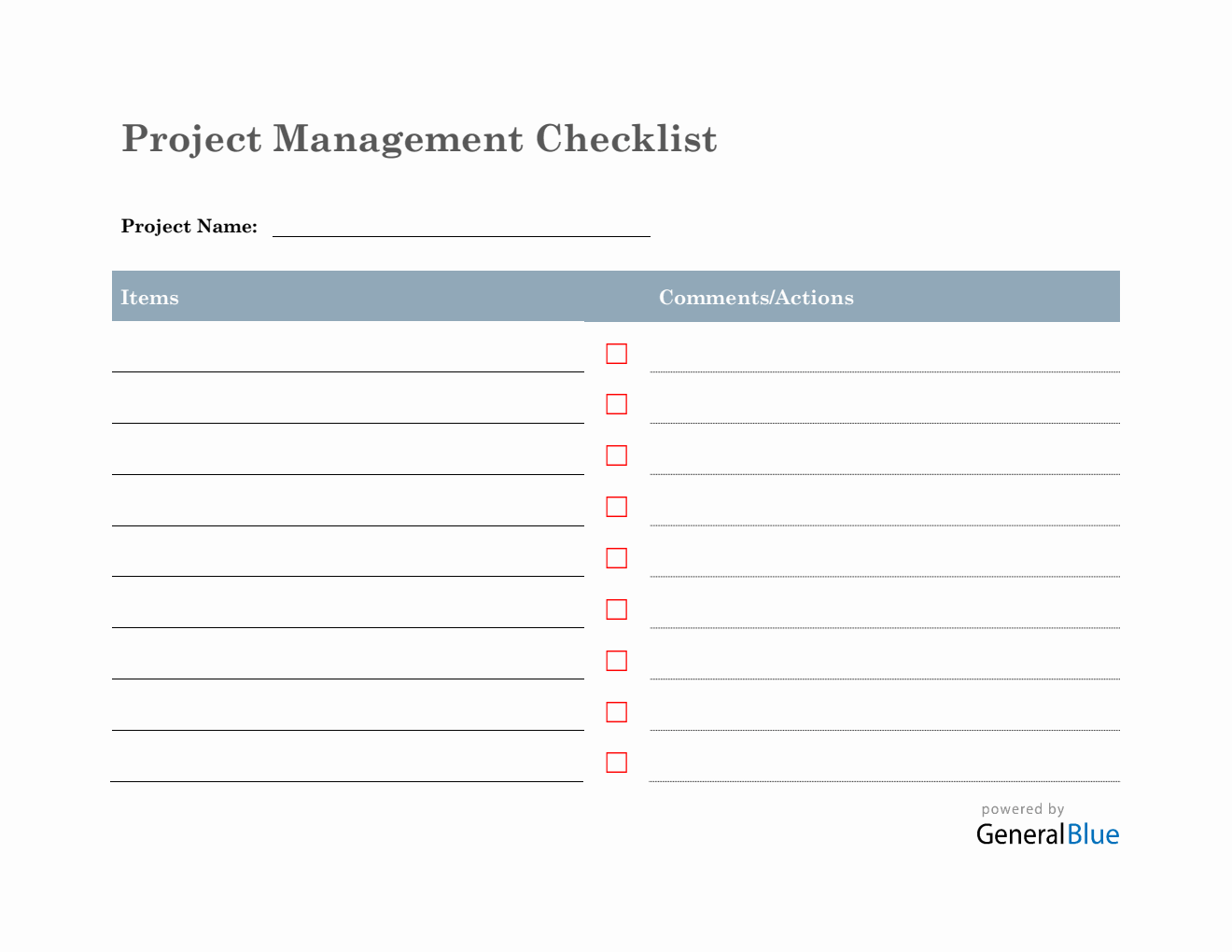 Project Management Checklist in Excel