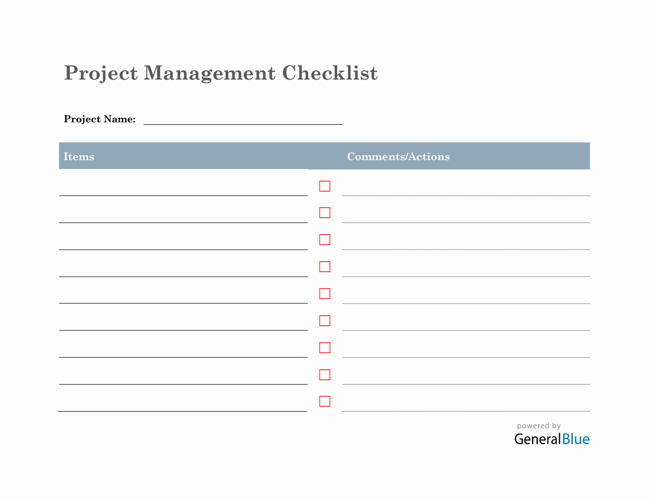 Project Management Checklist in Word