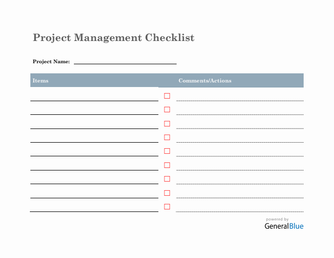 Project Management Checklist in Word