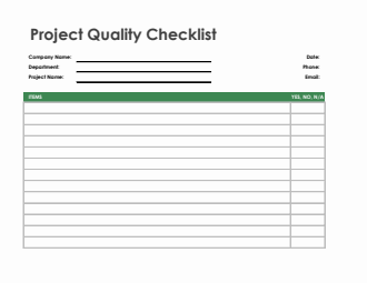 Excel Project Quality Checklist