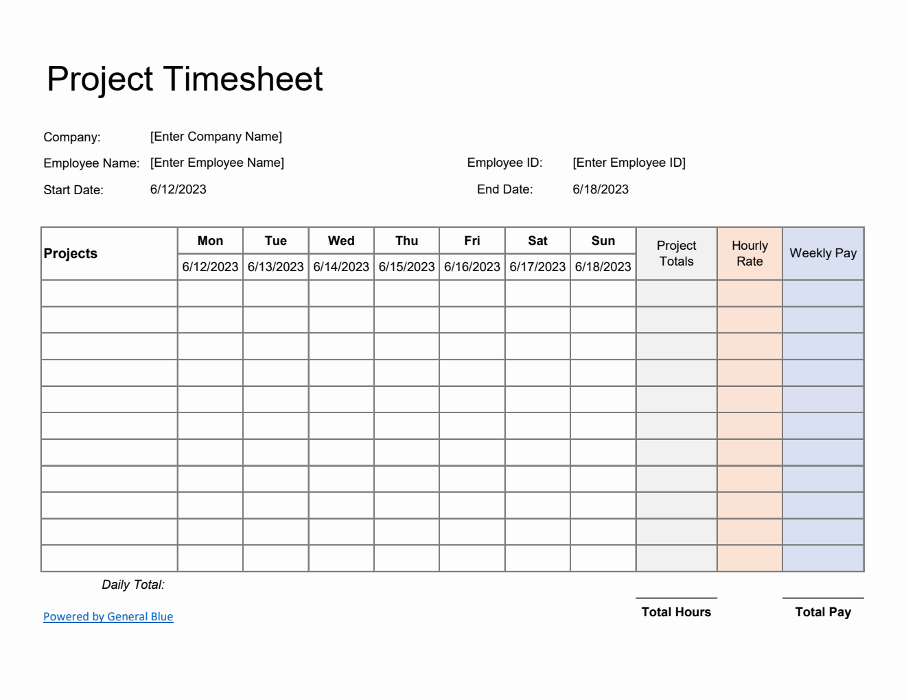 Plain Project Timesheet in Excel