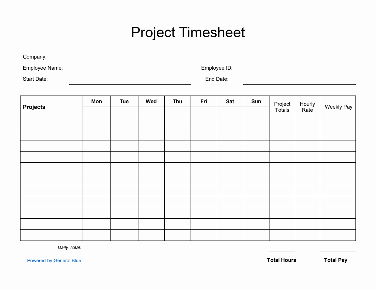 Printable Project Timesheet in PDF