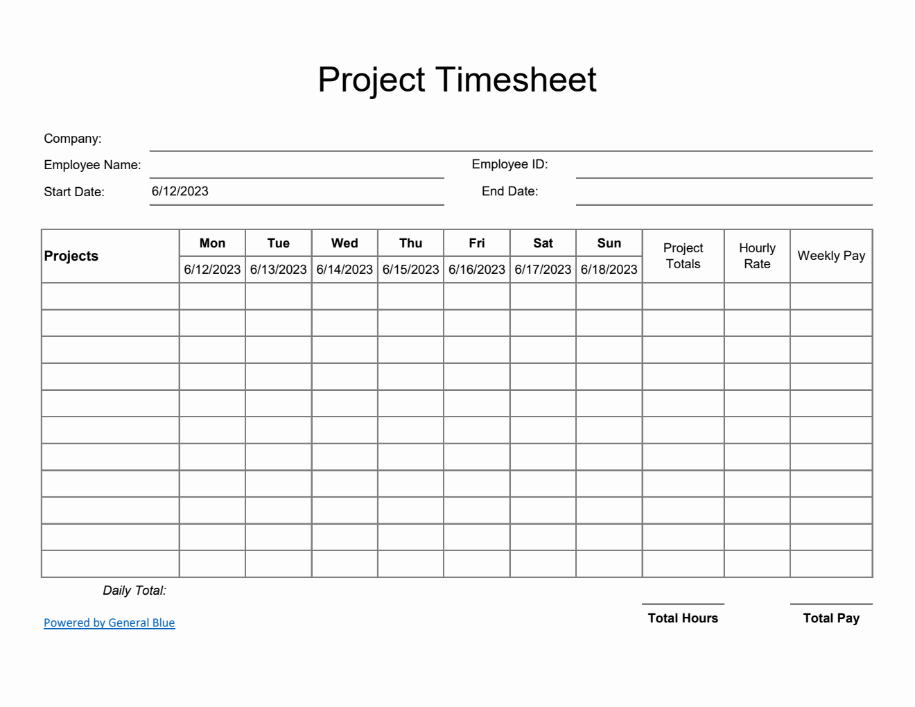 Printable Project Timesheet in Excel