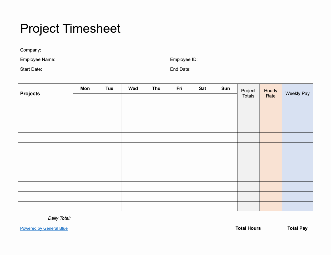 Plain Project Timesheet in Word