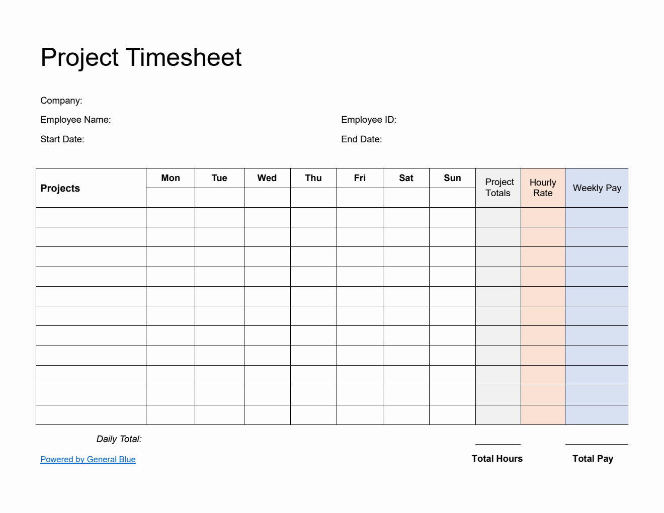 Plain Project Timesheet in PDF
