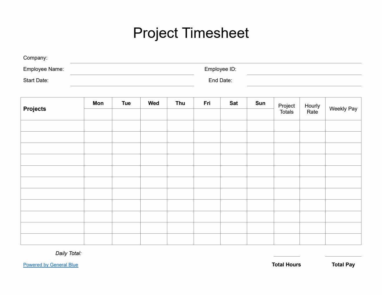 Printable Project Timesheet in Word