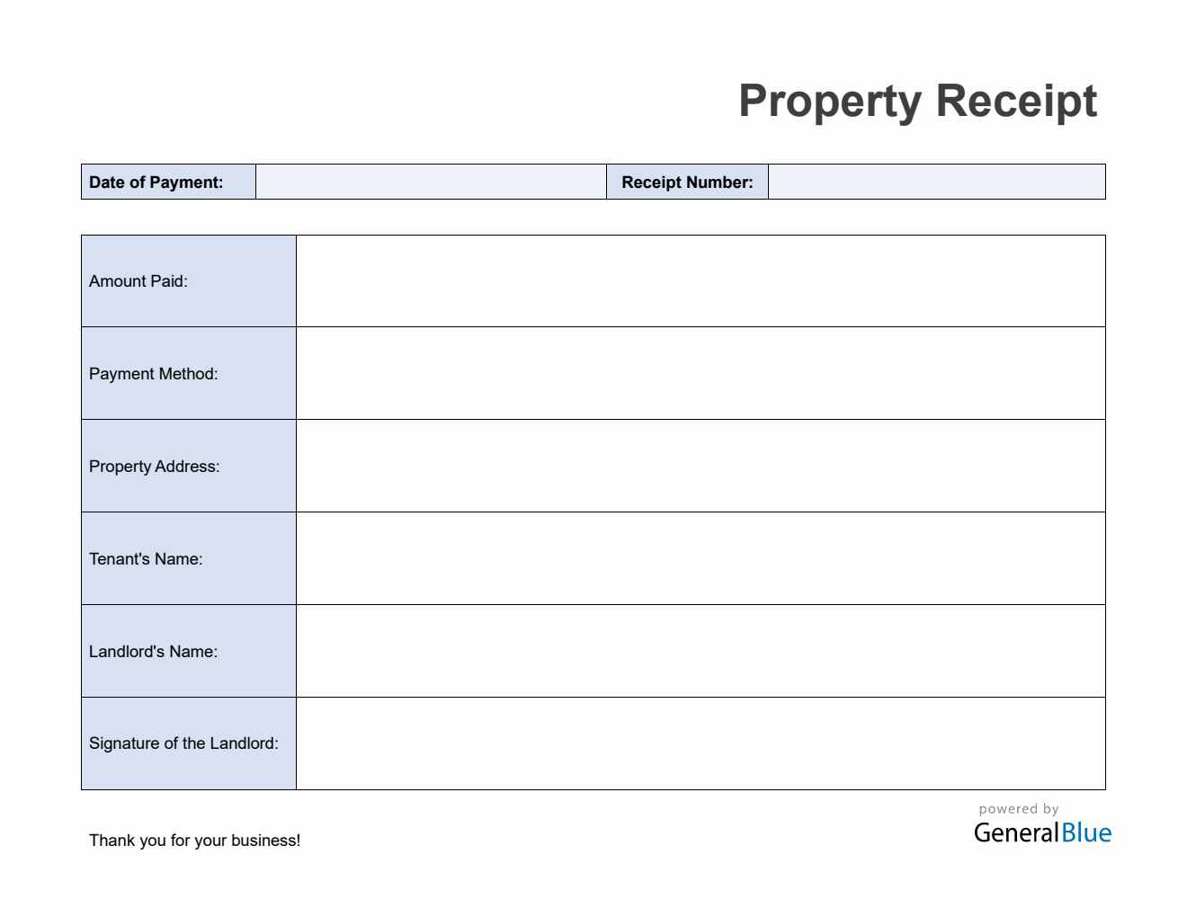 Free Basic Property Receipt Template in Word