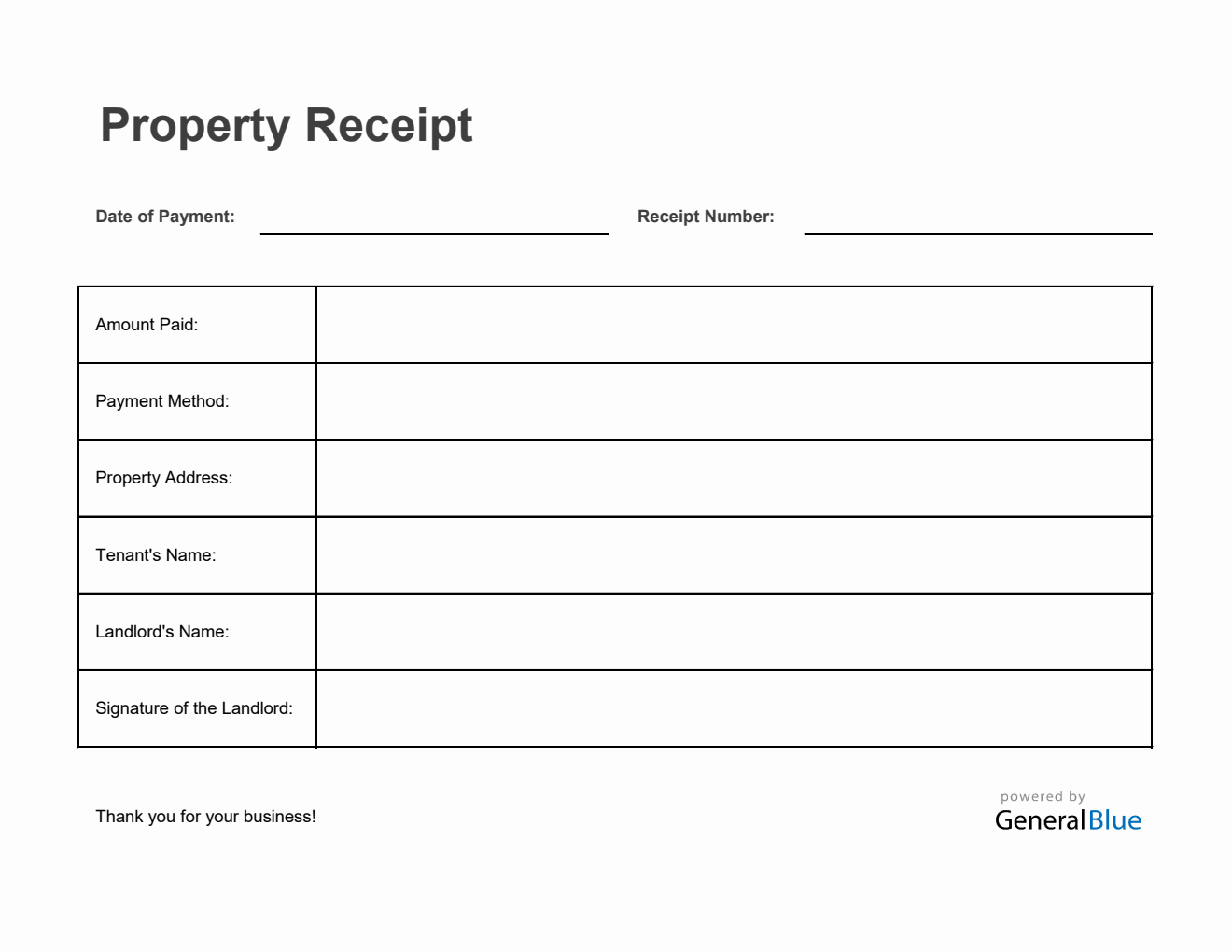 Free Printable Property Receipt Template in Excel