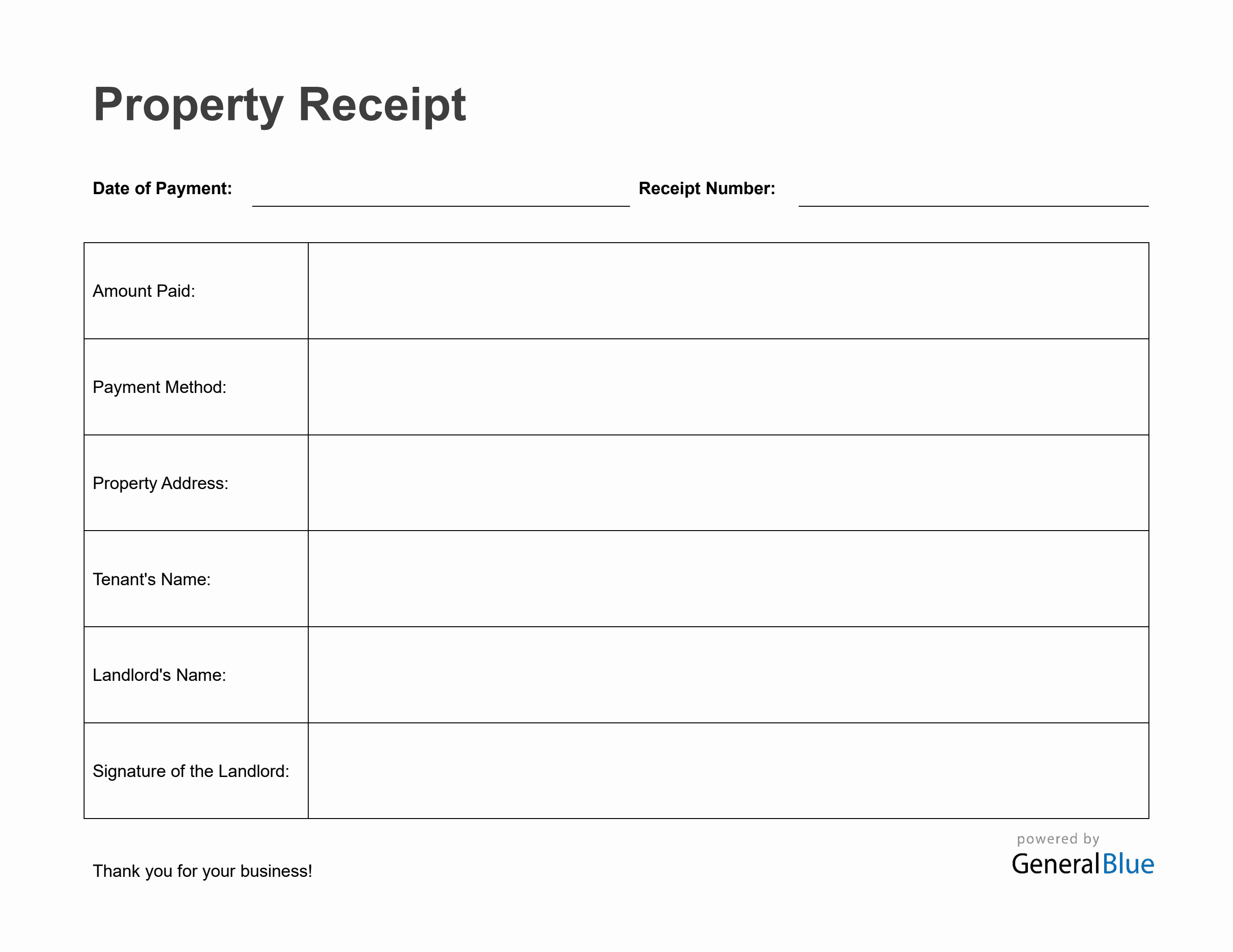 Free Printable Property Receipt Template in PDF
