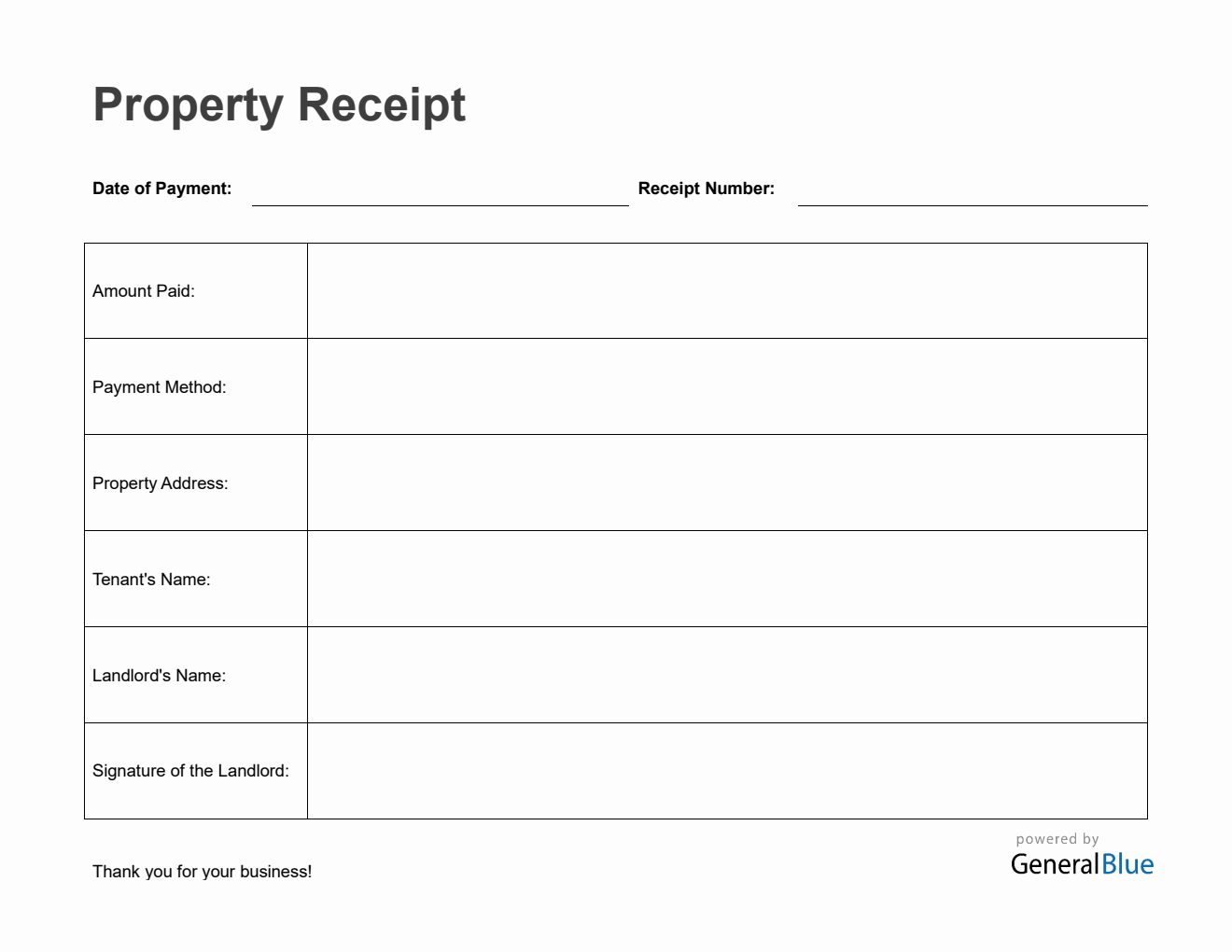 Free Printable Property Receipt Template in PDF