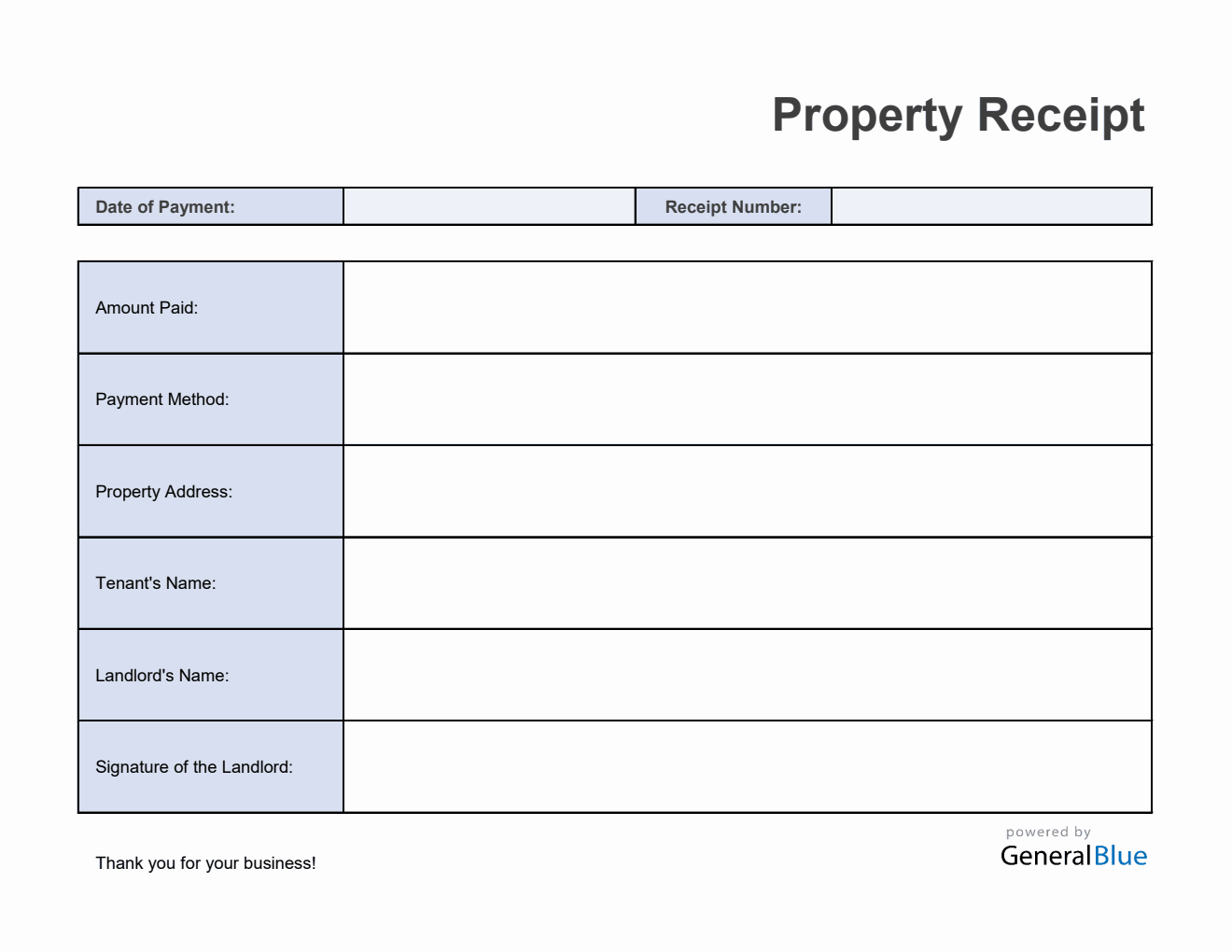 Free Basic Property Receipt Template in Excel