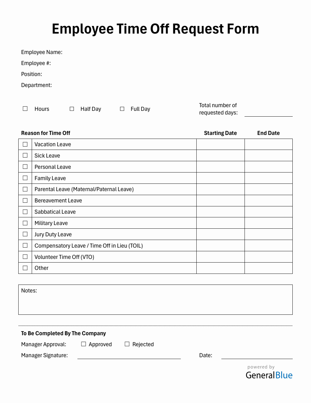 Printable PTO Request Form in PDF Format