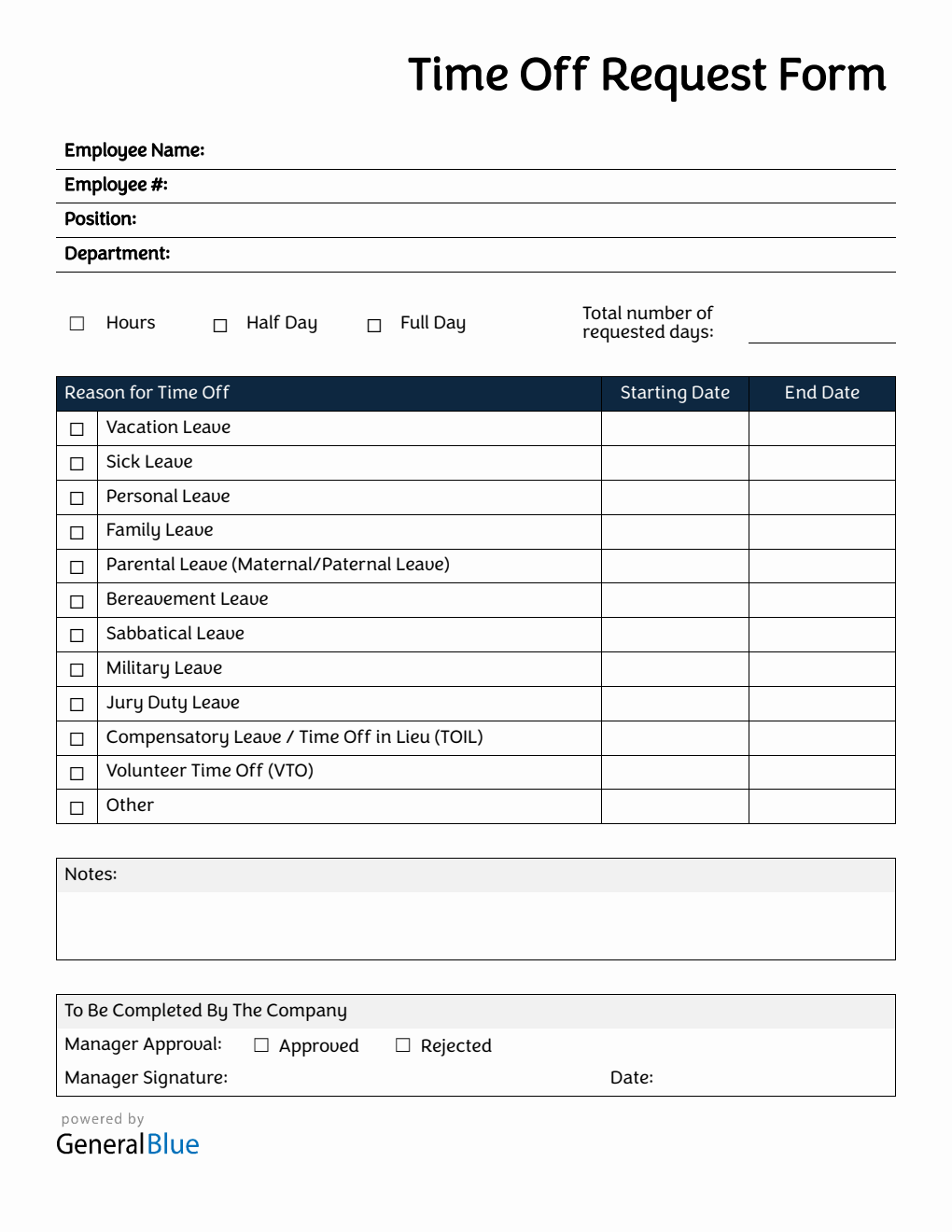 Simple PTO Request Form in Word Format