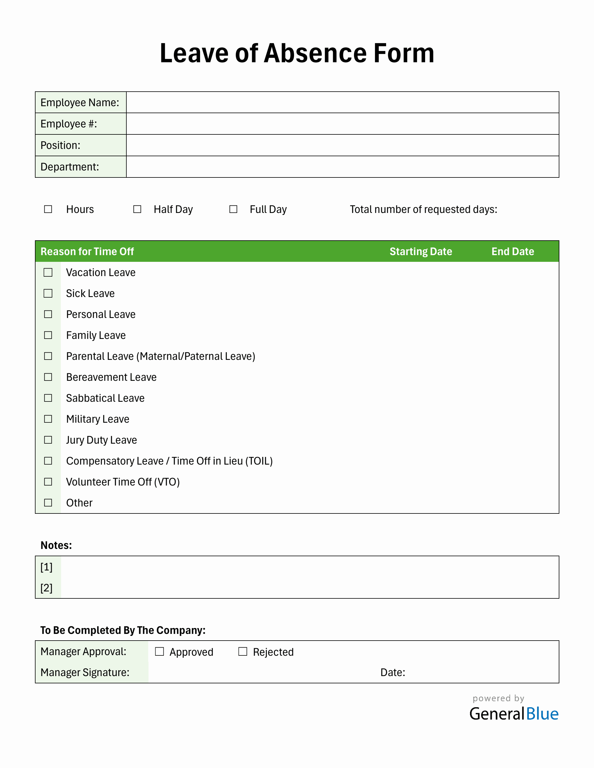 PTO Request Form in PDF Format