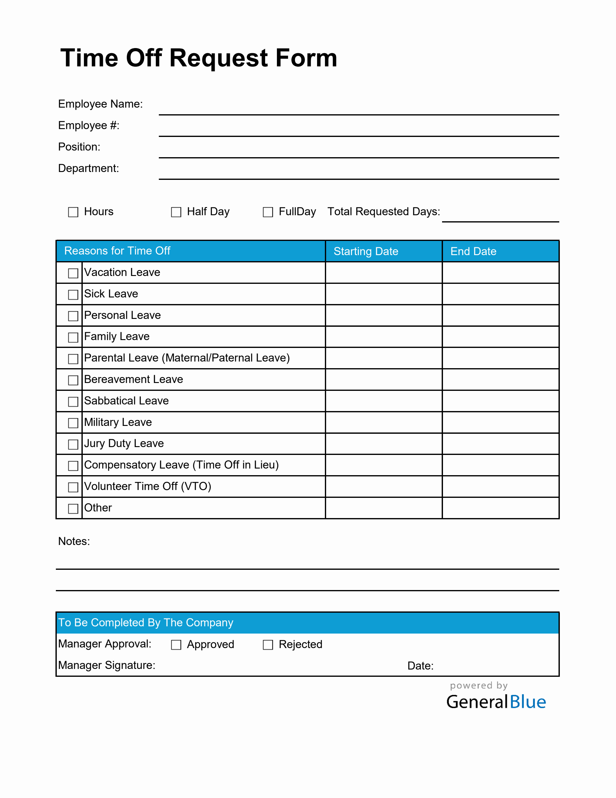 Customizable PTO Request Form in Excel Format