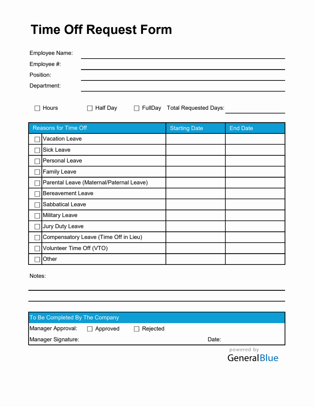 Customizable PTO Request Form in Excel Format