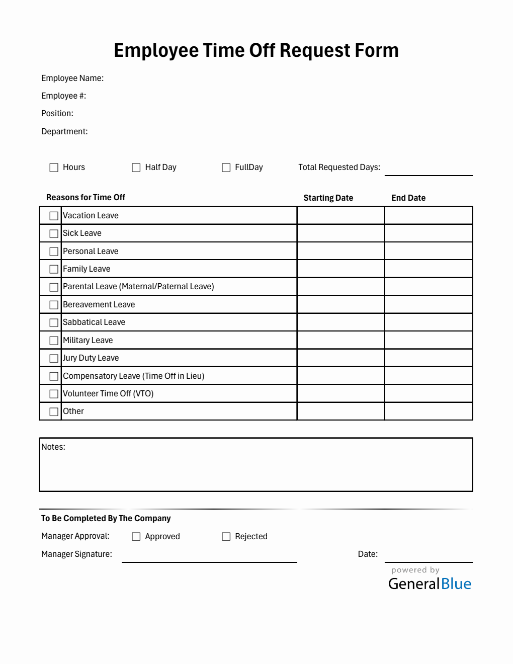 Free Excel Time Off Request Form Templates