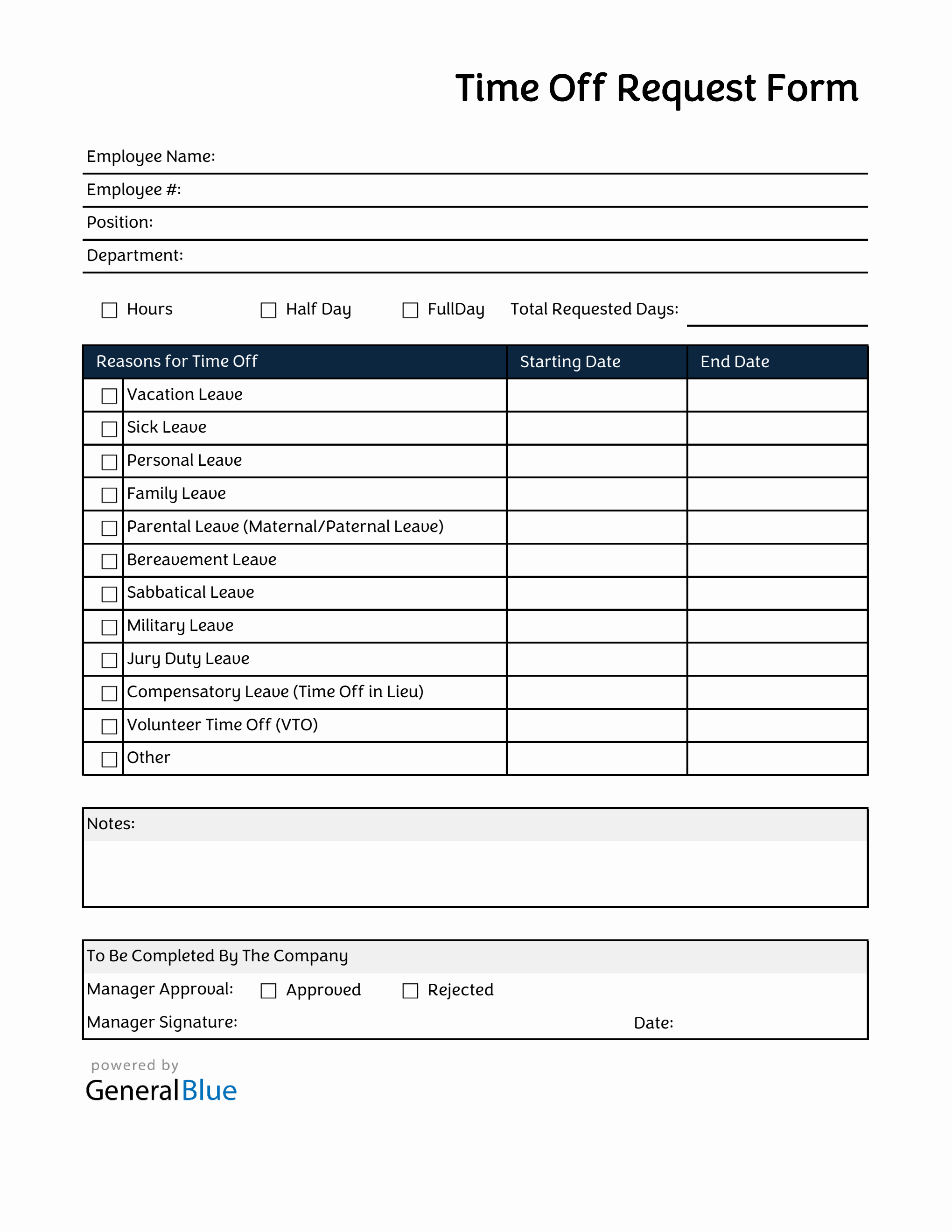 Simple PTO Request Form in Excel Format