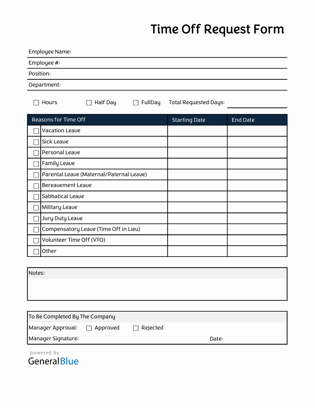 Free Excel Time Off Request Form Templates