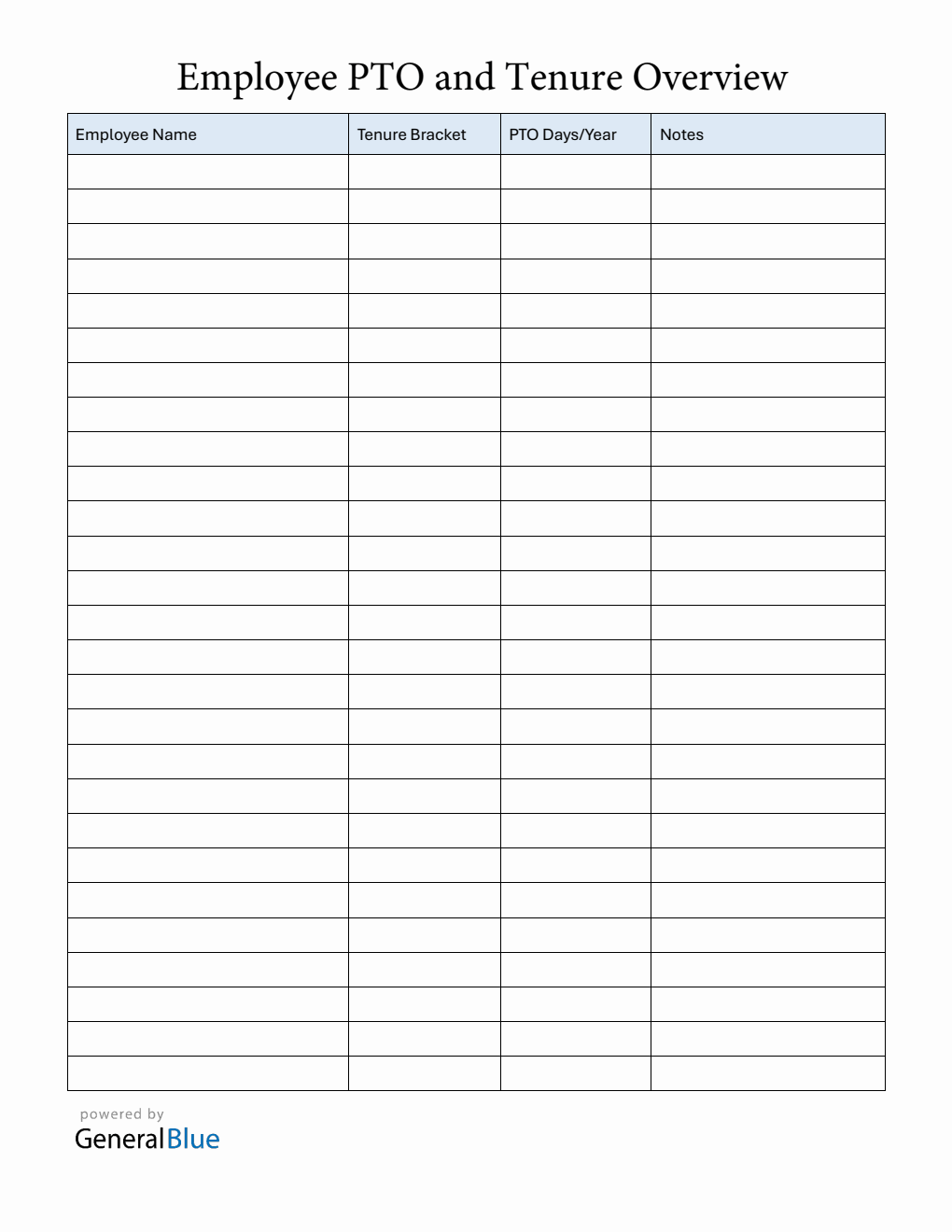 Employee PTO and Tenure Overview Template (PDF)