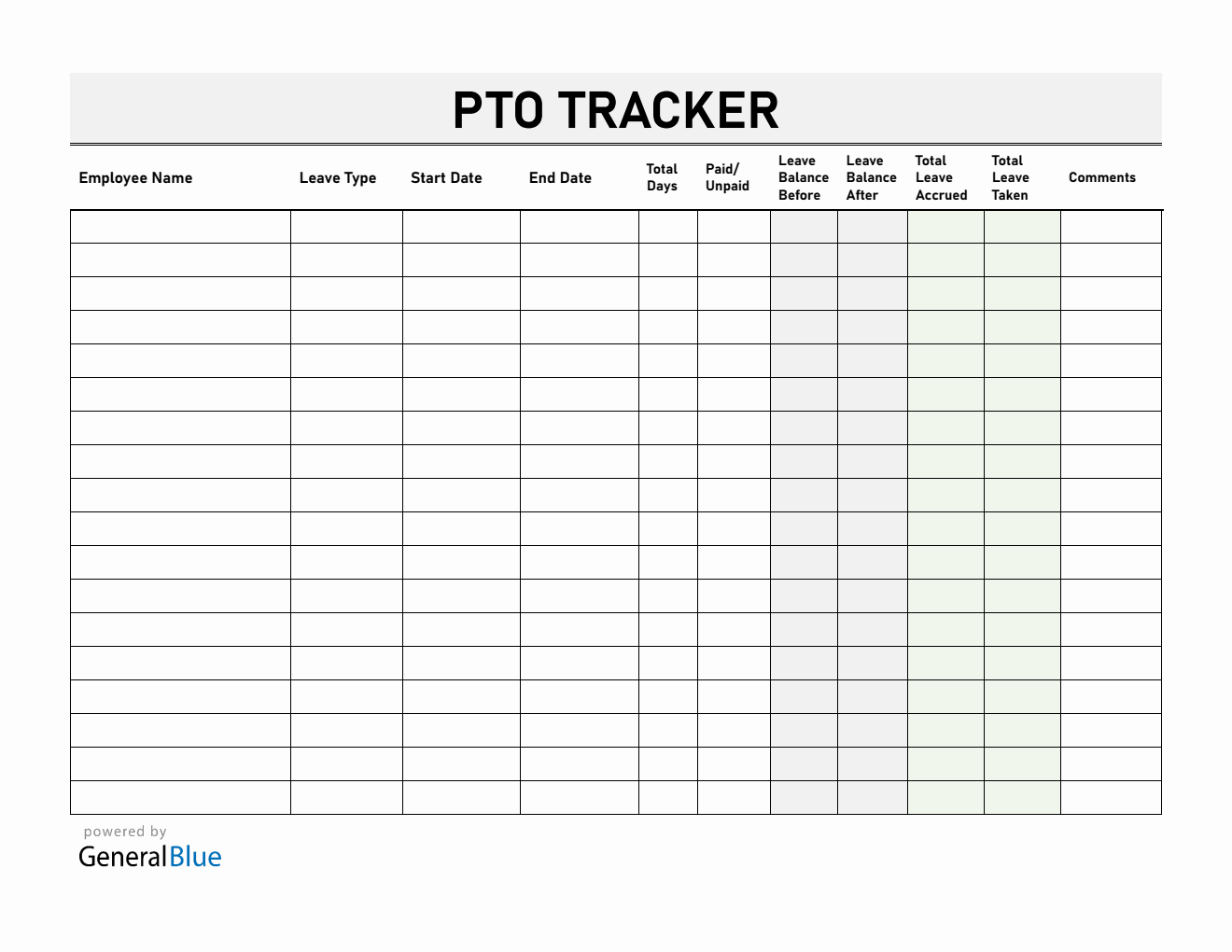 Detailed PTO Tracker Template in PDF