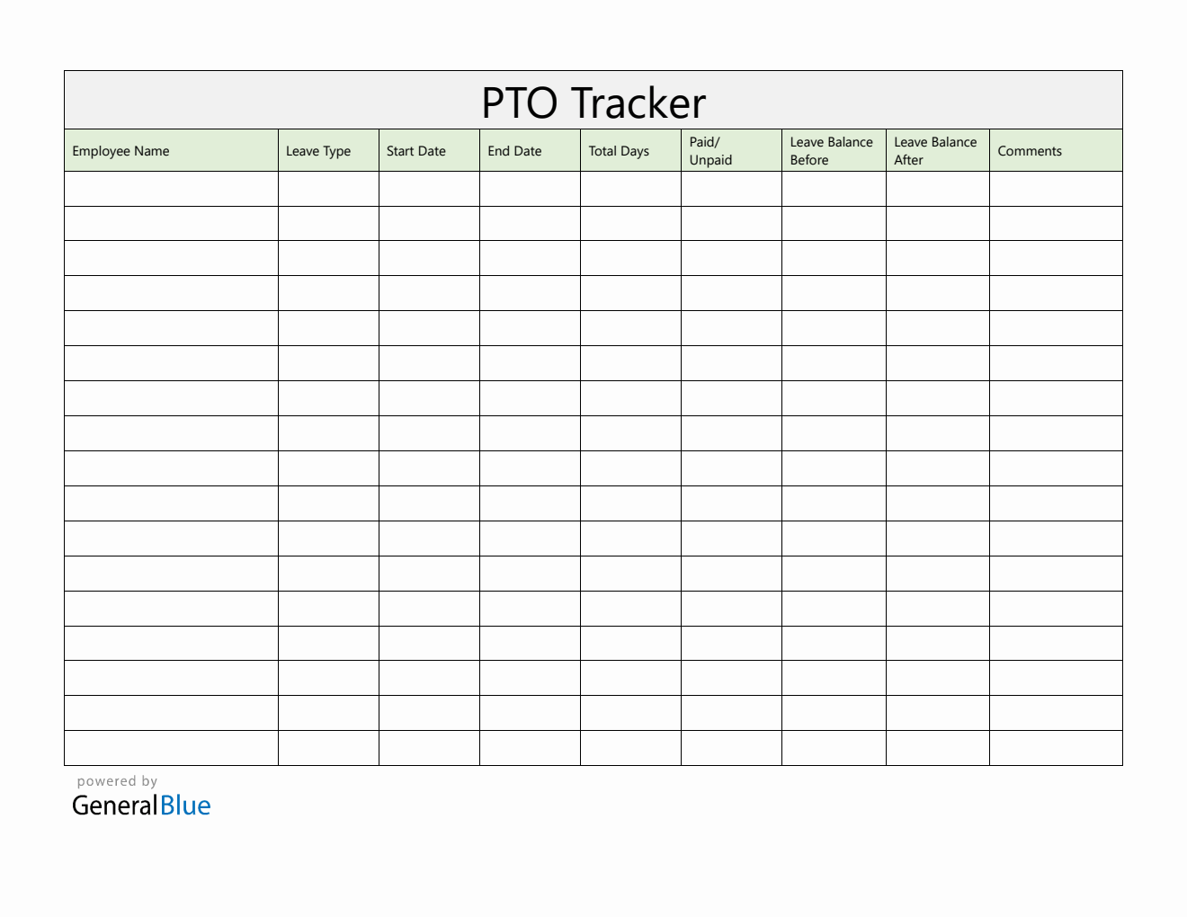 PTO Tracker Template in Word