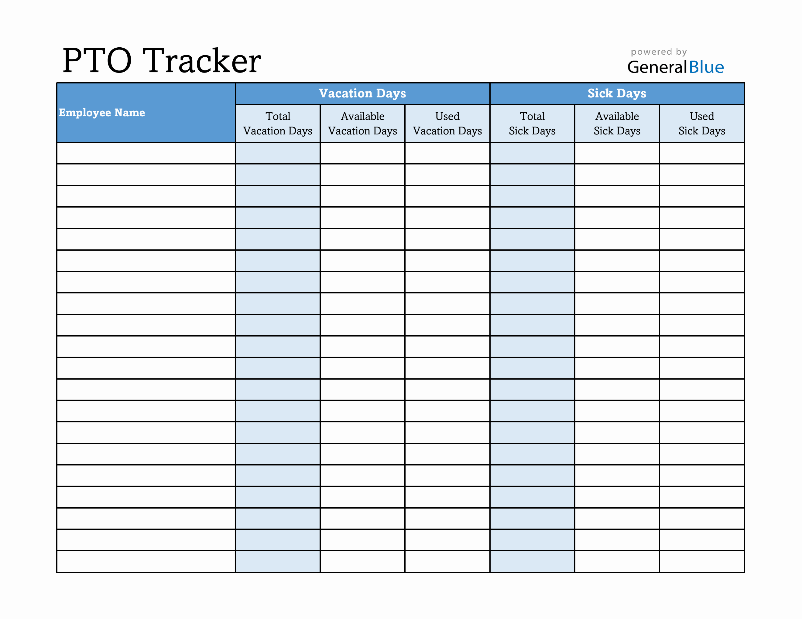 Free PTO Tracking Template (Blue) | Download in Excel