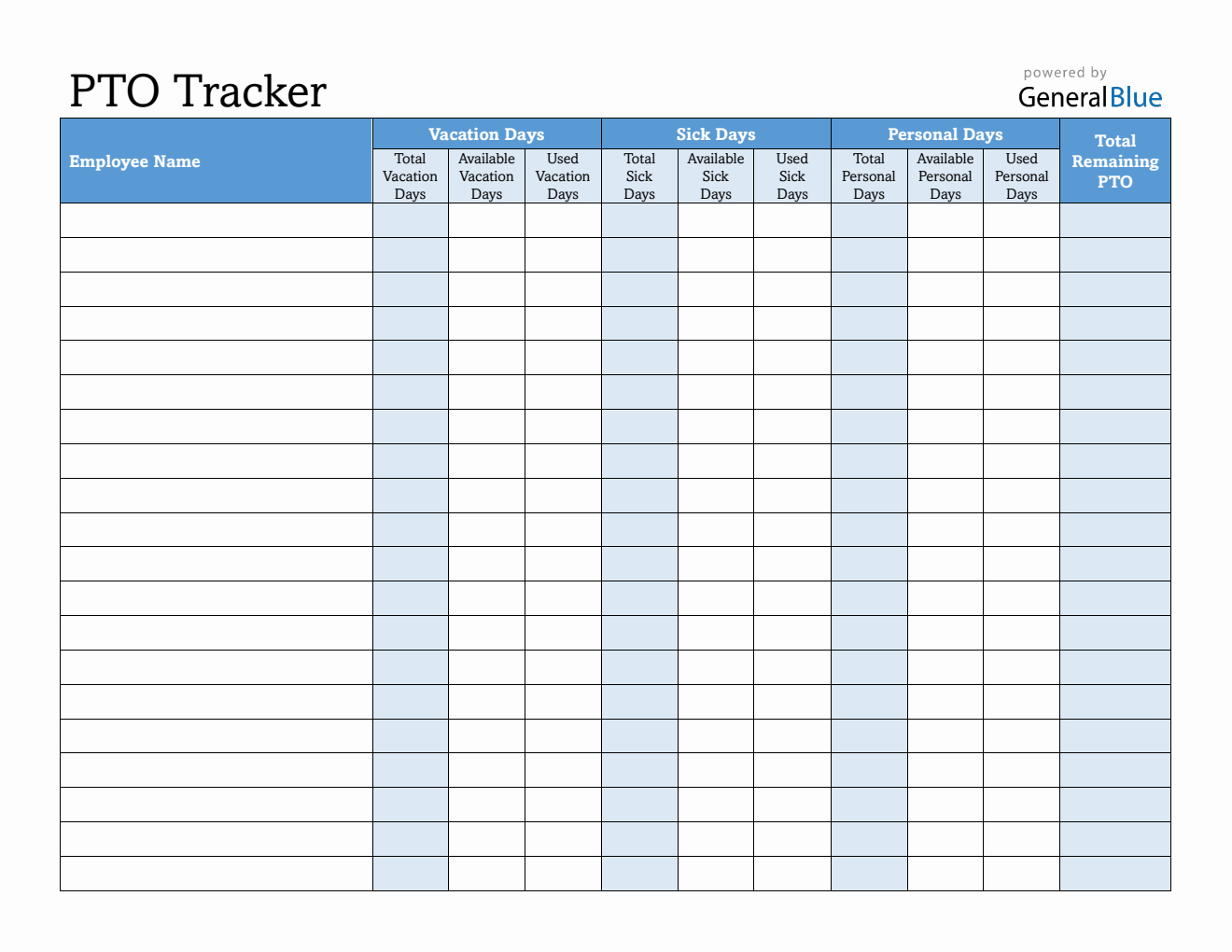 Free PDF PTO/Leave Balance Tracker (Blue)