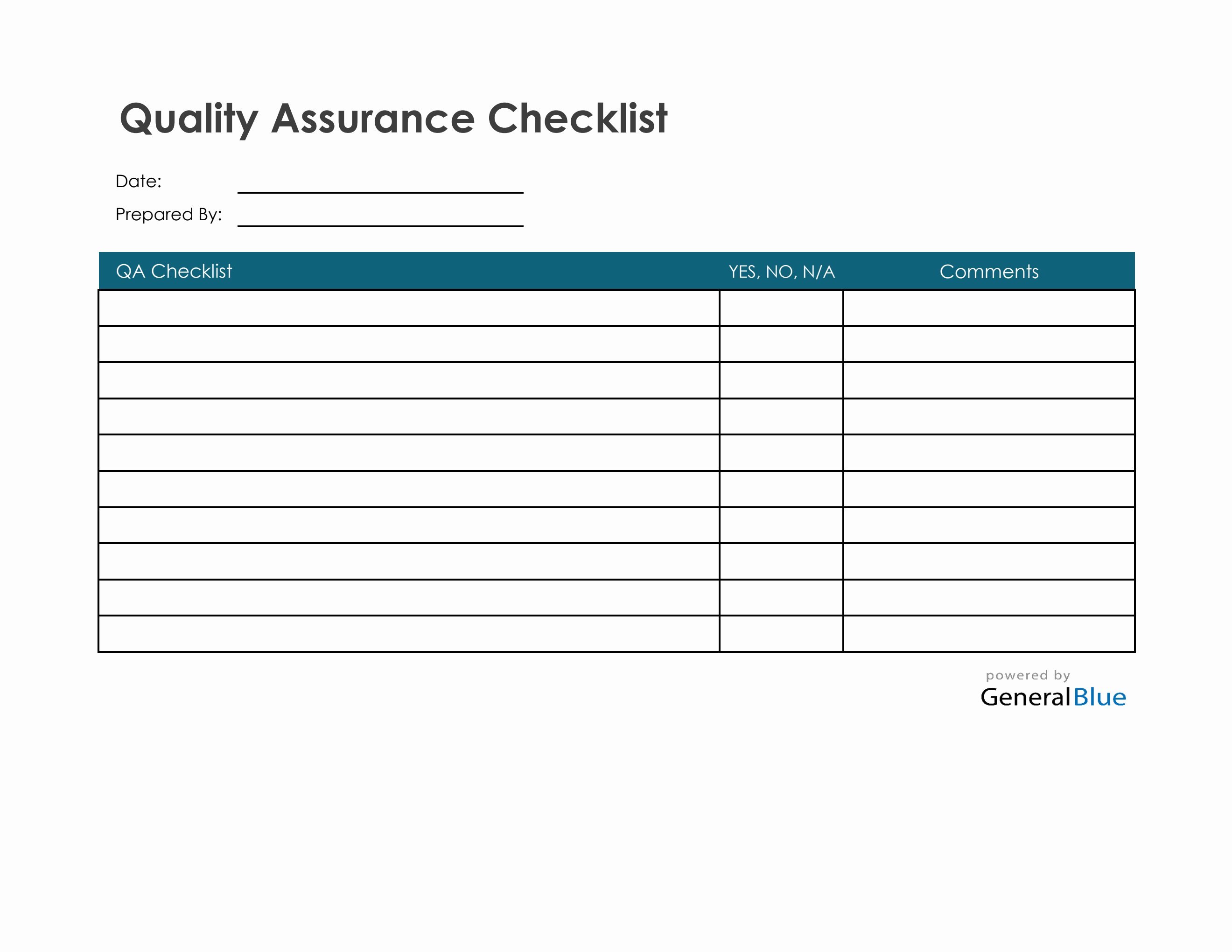 Quality Assurance Checklist in Excel