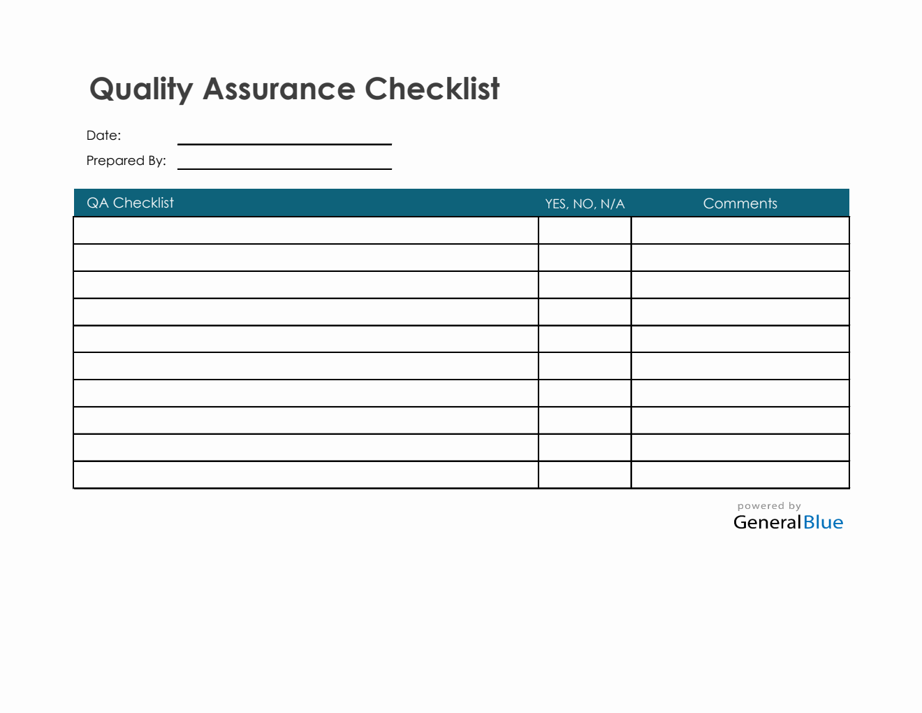 Quality Assurance Checklist in Excel
