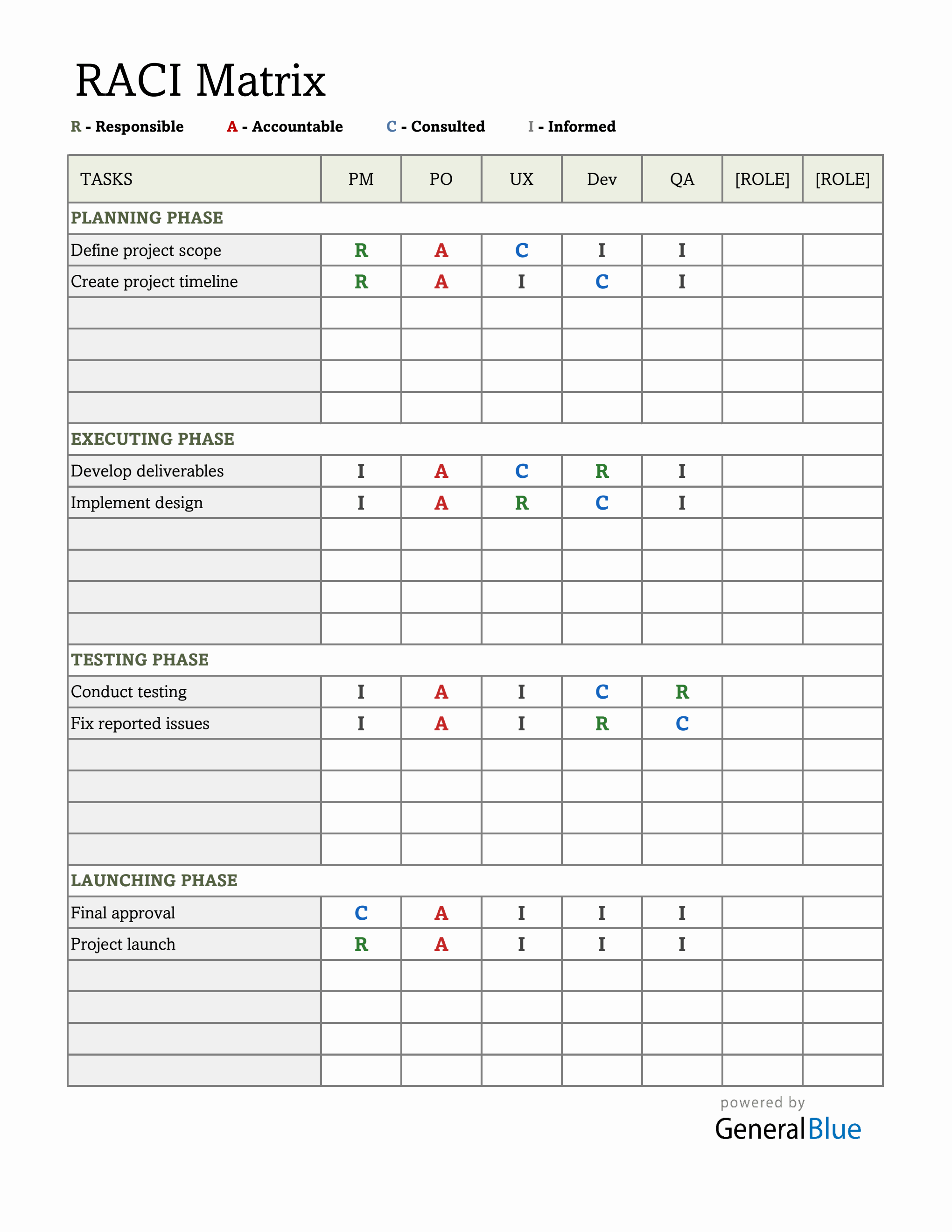 Phase Based RACI Matrix Template (Excel Download)