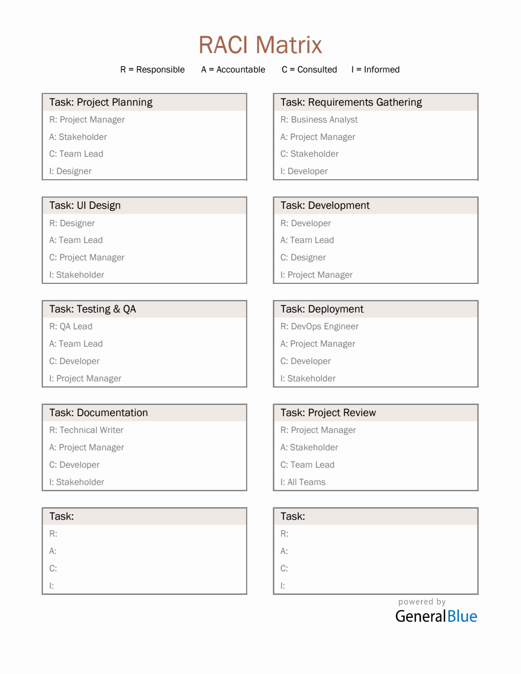 RACI Matrix For IT Projects Excel Template (Portrait Layout)
