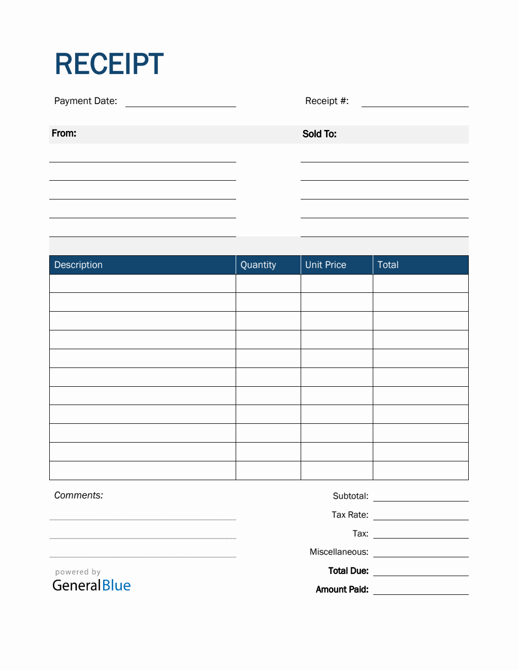 Receipt Template in PDF (Blue)