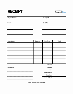 Receipt Template in Excel (Simple)