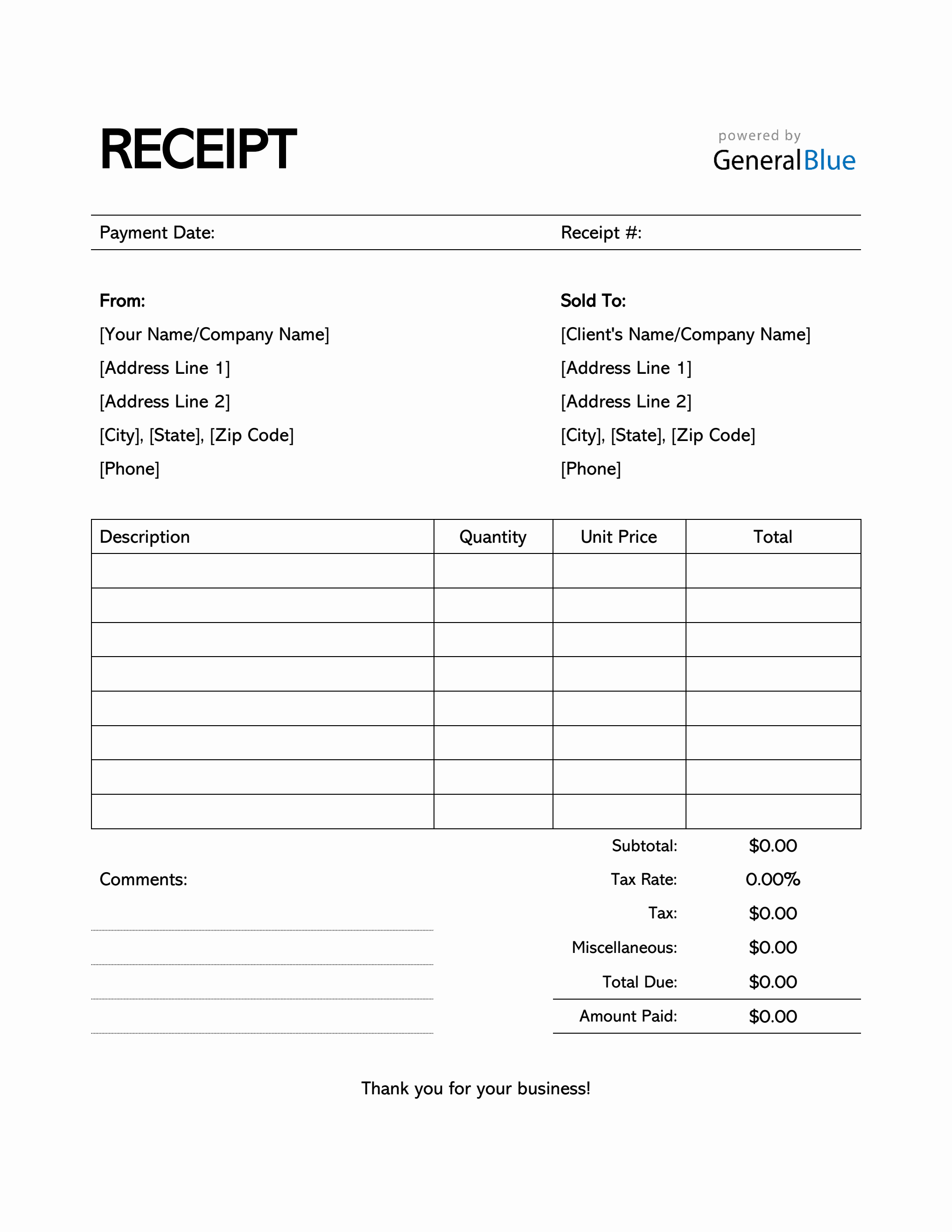 receipt template in word simple