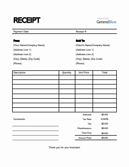 Receipt Template in Excel (Simple)