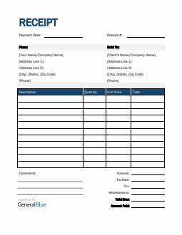 Receipt Template in Word (Blue)