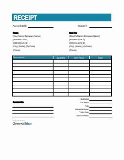 Receipt Template in Excel (Colorful)