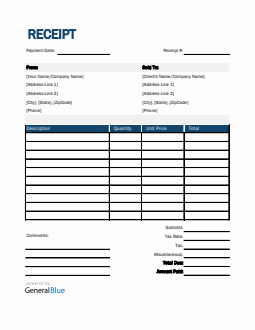 Receipt Template in Excel (Blue)