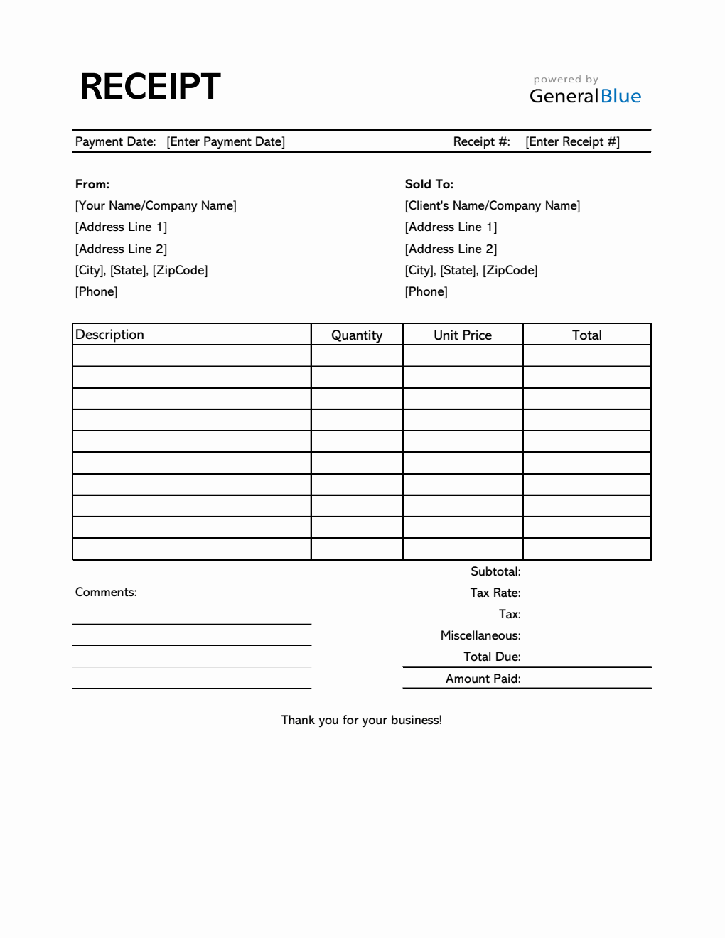 Receipt Template in Excel (Simple)