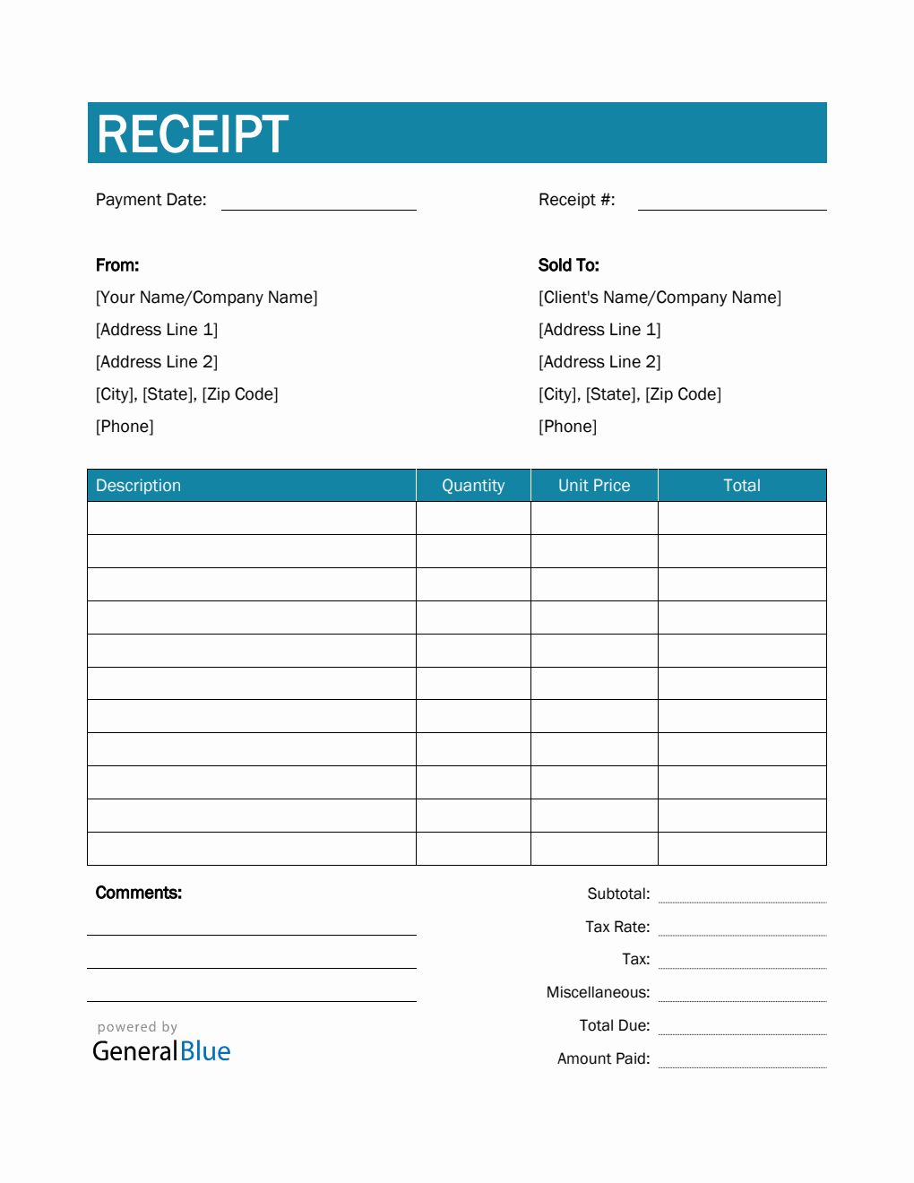 Receipt Template in Word (Colorful)